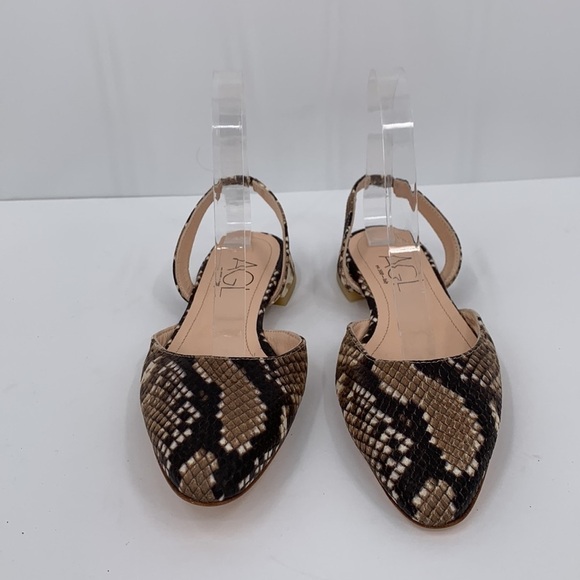 AGL Sue Slingback flat shoe Glenda snake print Italy tan brown d'orsay 35.5 5 - Picture 3 of 6